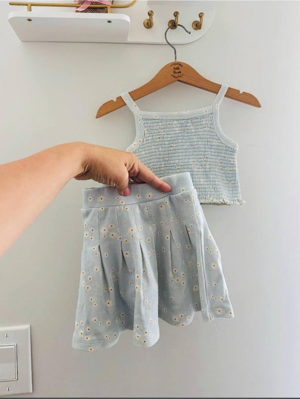 Light Blue Daisy Pleated Skirt & Smocked Tank Kids Matching Set